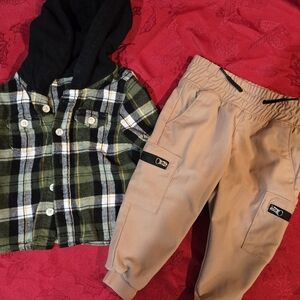 Wonder Nation Black and Green Plaid Hoodie Set